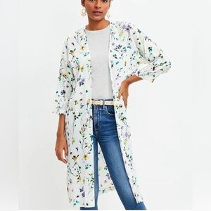 Loft Women’s Medium / Large White Floral Duster Kimono Wrap Top Oversized Long